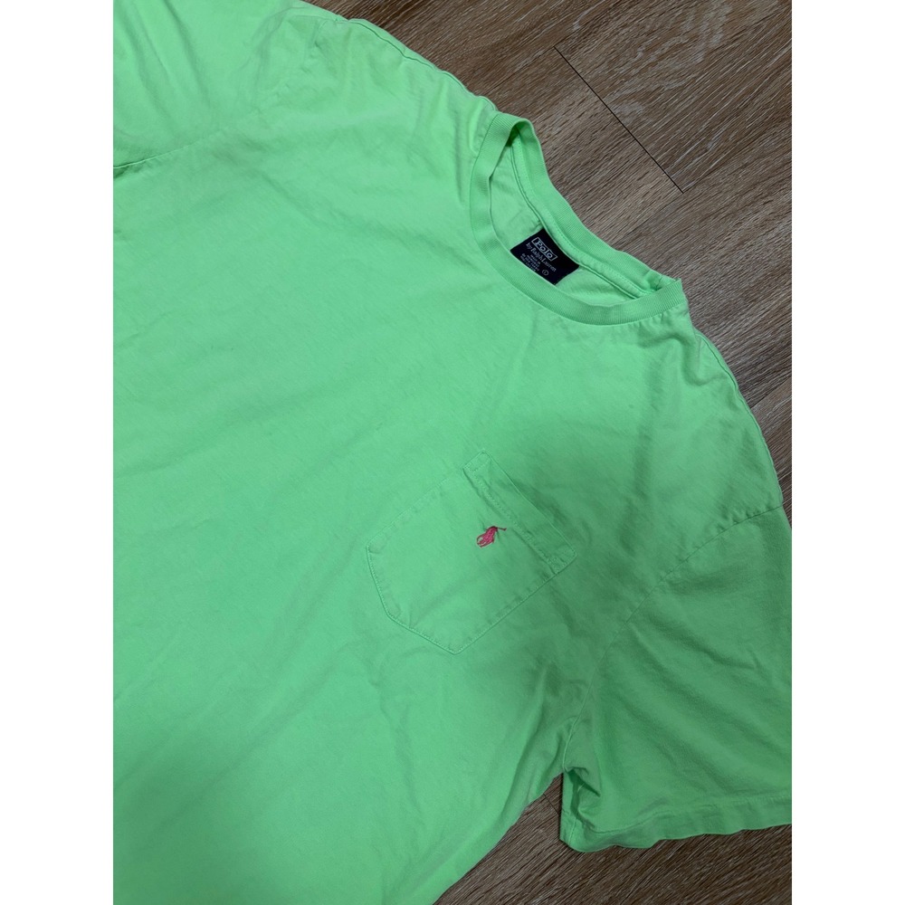 Polo Ralph Lauren Mens Vintage Lime Green Pocket T-Shirt Pink Pony‎ Large